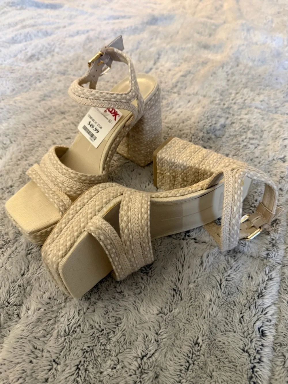 Dolce Vita Cream Braided Strap Block Heel Sandals - Picture 6 of 11